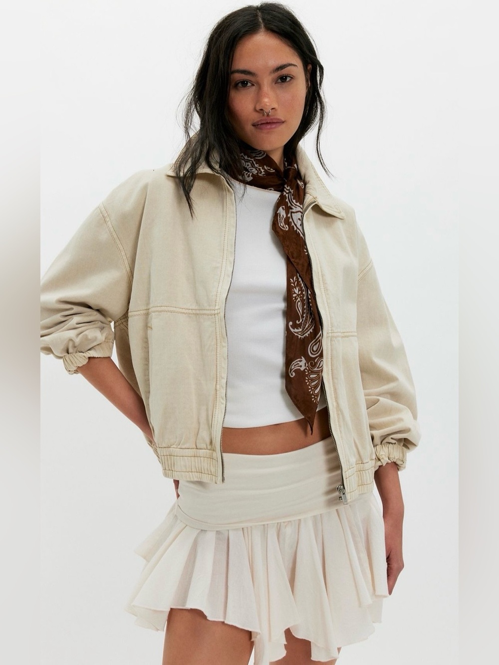 NWT FREE PEOPLE WE THE FREE BIRDIE BOMBER TRACK JACKET PUFF PASTRY